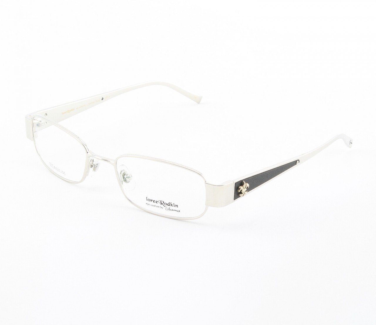 Loree Rodkin Rod Eyeglasses by Sama Col. Platinum with Clear Lenses, Leather and Sterling Silver