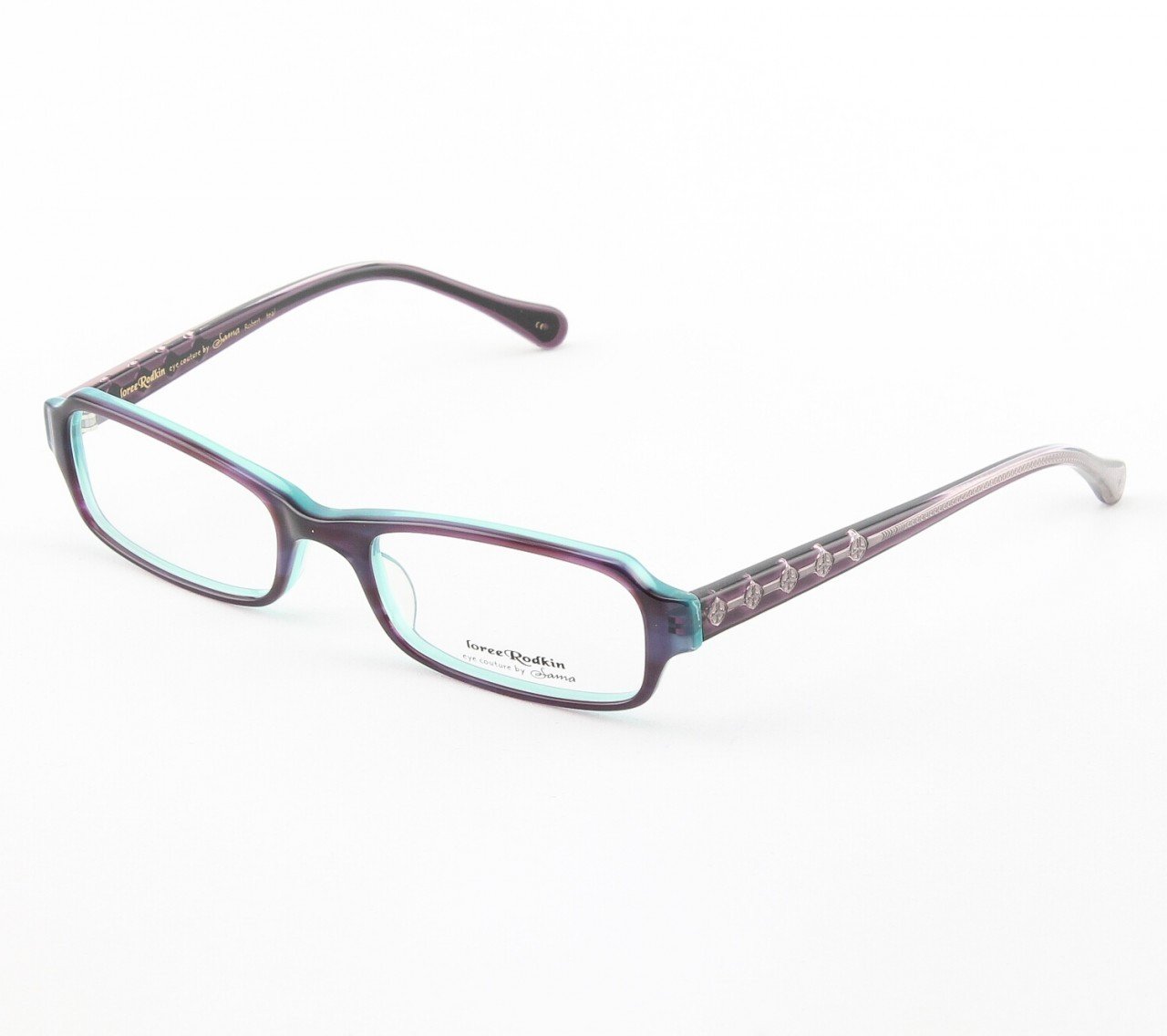 Loree Rodkin Robert Eyeglasses by Sama Col. Teal with Clear Lenses and Decorative Temple Core