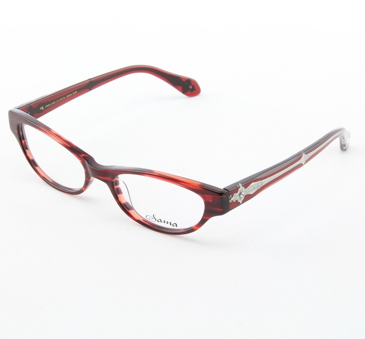 Loree Rodkin Nikki Eyeglasses Ruby w/ Clear Lenses, Swarovski Crystals & Decorative Temple Core