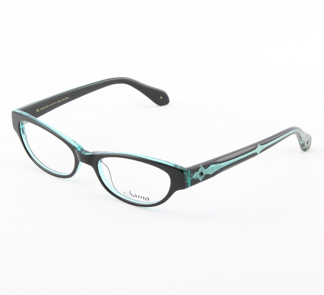 Loree Rodkin Nikki Eyeglasses Black/Teal w/ Swarovski Crystals, Decorative Temple Core