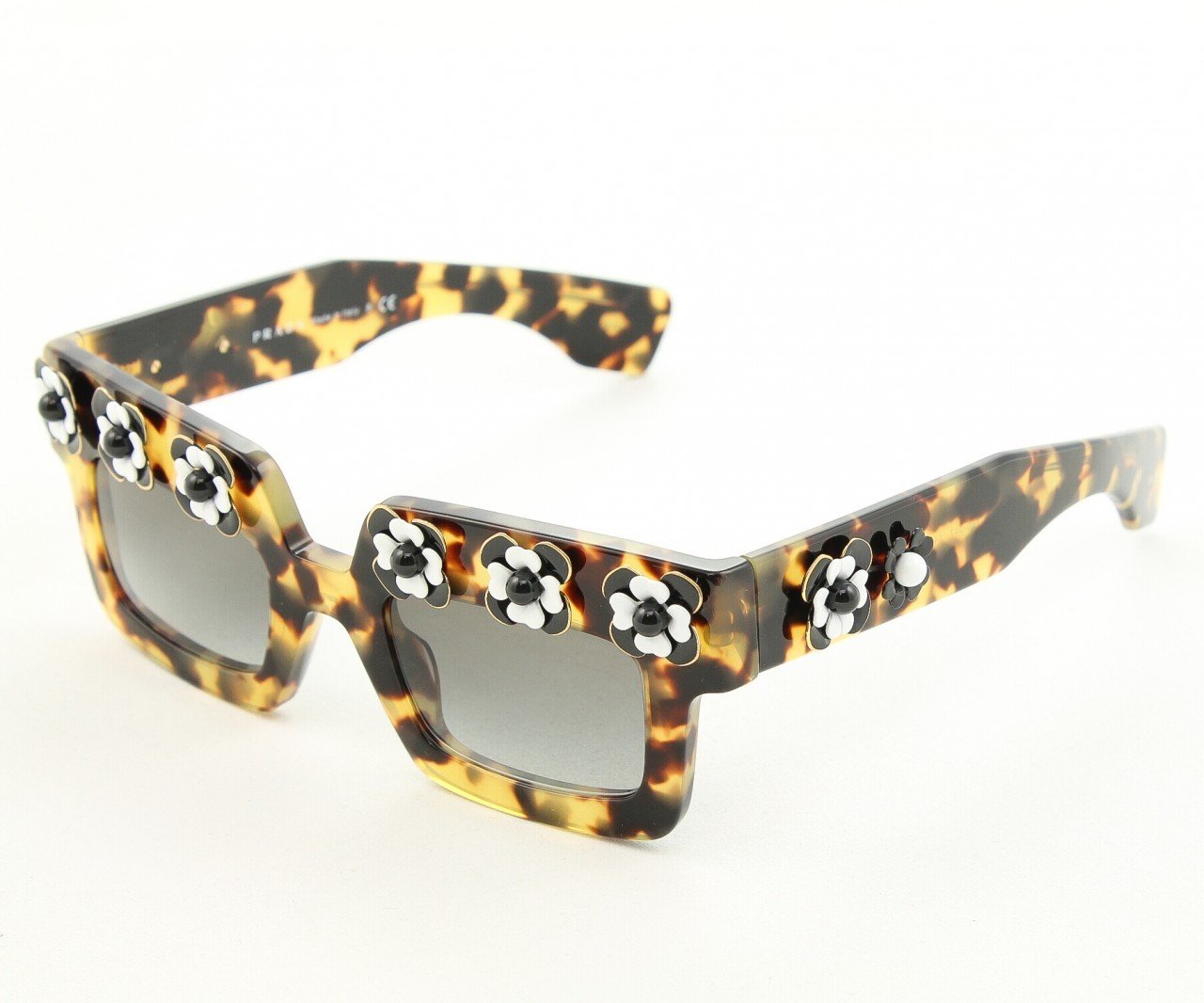 Prada SPR 25PS Sunglasses 7S0-0A7 Brown Havana with Matching Flower Pattern