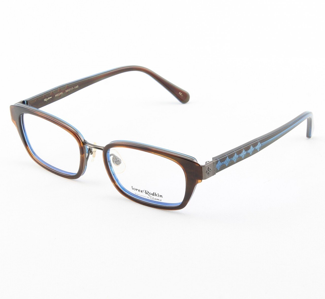 Loree Rodkin Megan Eyeglasses Brown and Blue w/ Clear Lenses, Plastic Inserts Decorative Temple Core