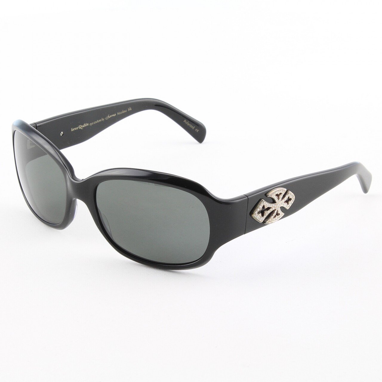 Loree Rodkin Nicole S2 Sunglasses Black w/ Polarized Lenses, Sterling Silver, Swarovski Crystals