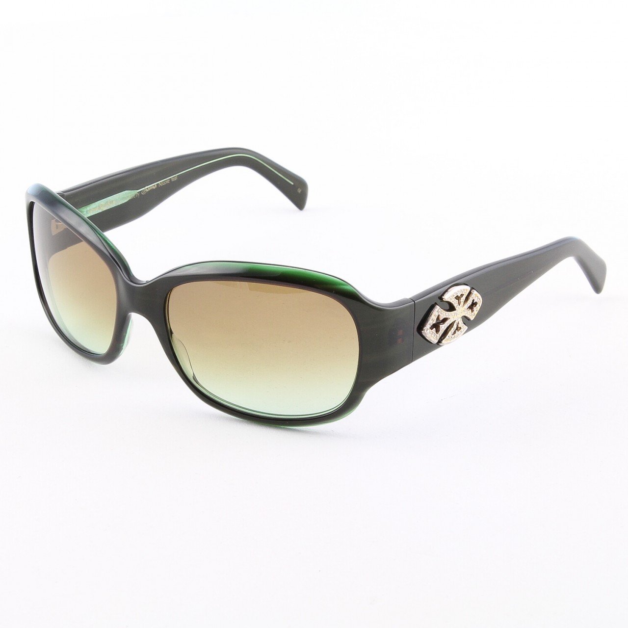 Loree Rodkin Nicole Sunglasses Teal w/ Brown Gradient Lenses, Sterling Silver, Swarovski Crystals