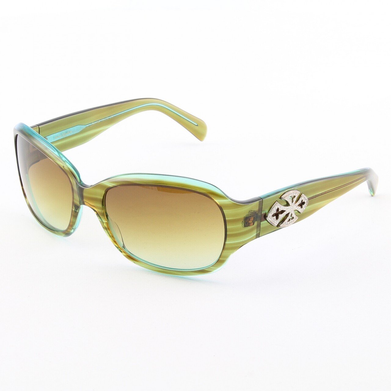 Loree Rodkin Nicole Sunglasses Olive w/ Brown Gradient Lenses, Sterling Silver & Crystals