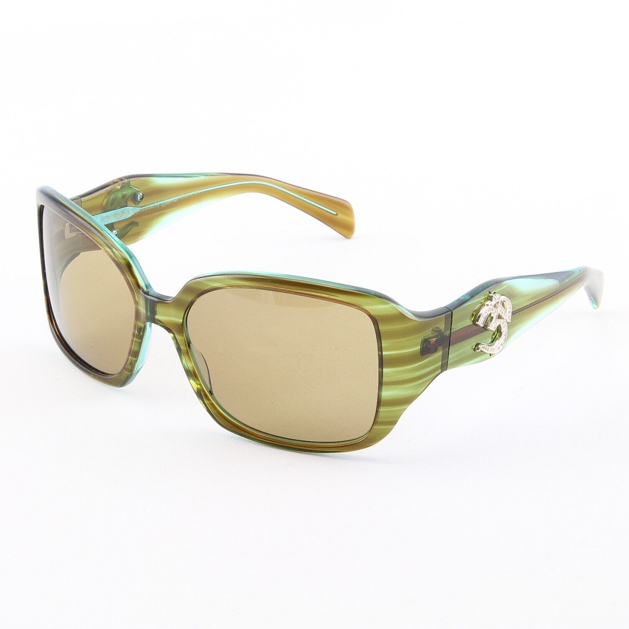 Loree Rodkin Electra Sunglasses Olive w/ Brown Lenses, Sterling Silver and Swarovski Crystals