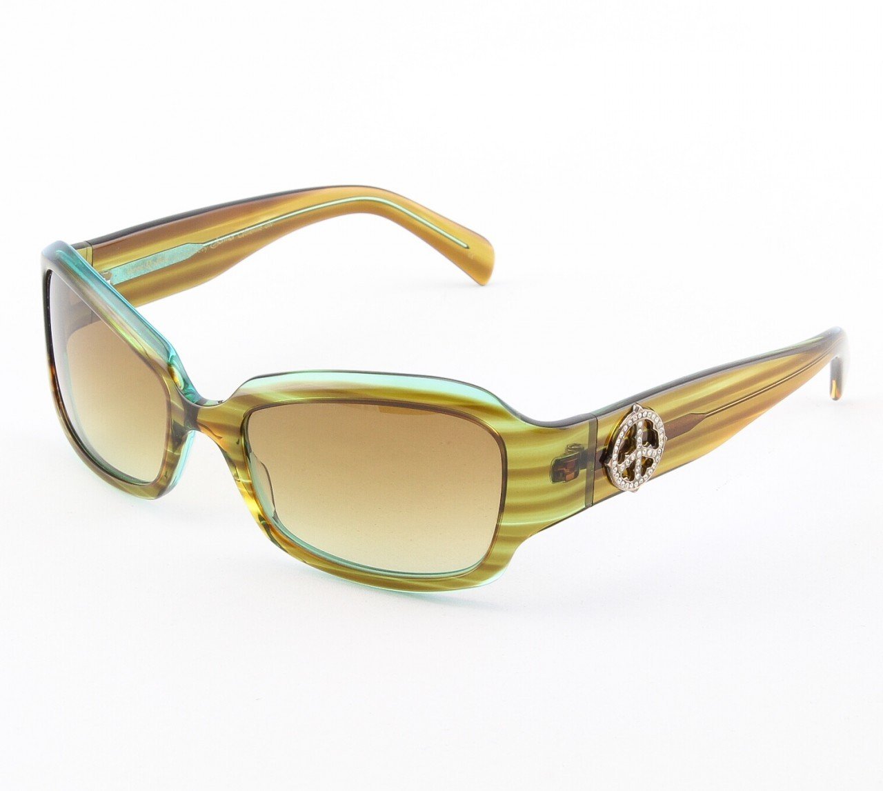 Loree Rodkin Catherine Sunglasses Olive w/ Brown Lenses, Sterling Silver, Swarovski Crystals
