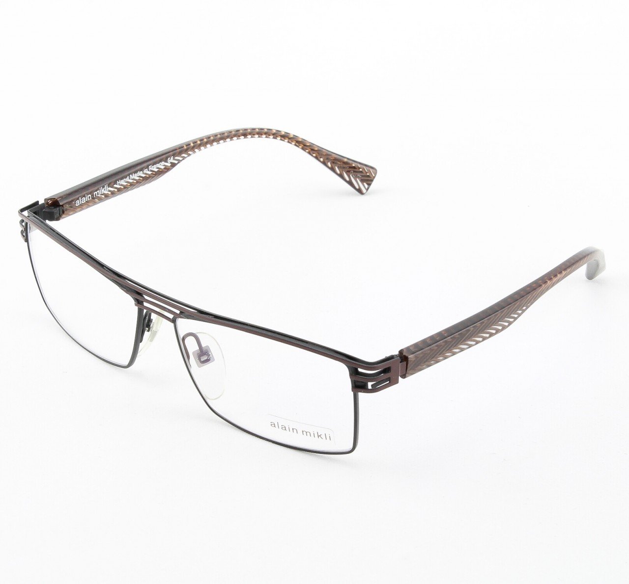 Alain Mikli Eyeglasses AL1104 Col. 2 Chocolate Brown with Herringbone Temples