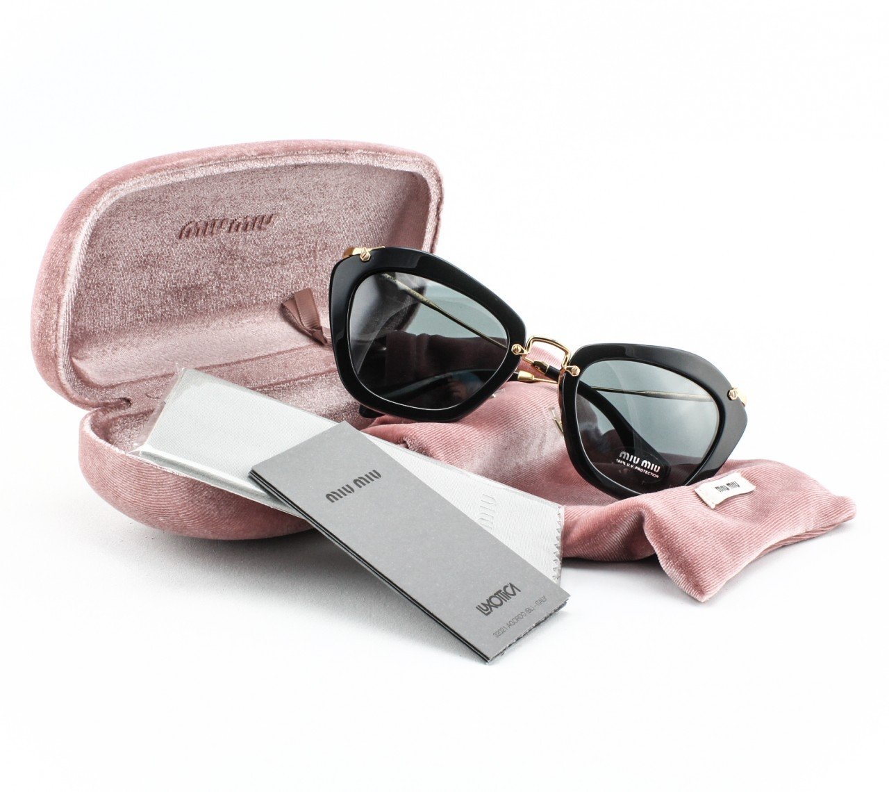 MIU MIU 10N 1AB-1A1 Women's Sunglasses Color Gold & Black with Grey Lenses NWT