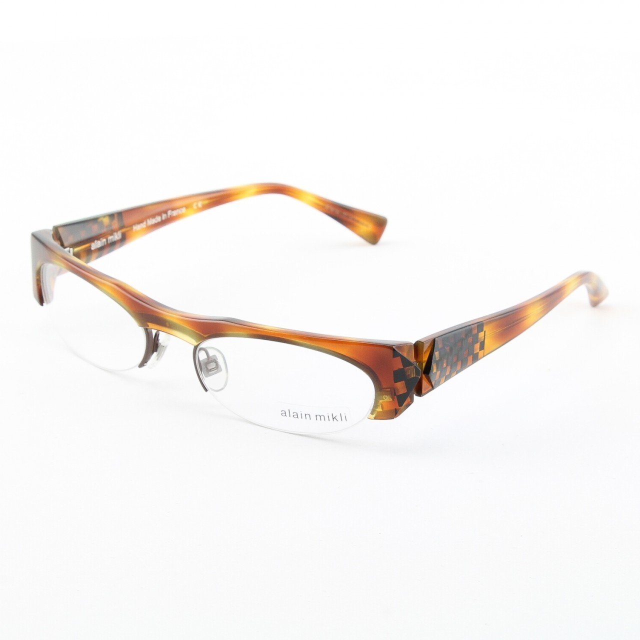 Alain Mikli Eyeglasses AL0927 Col. 2 Tortoise with Black Geometric Design on Temples