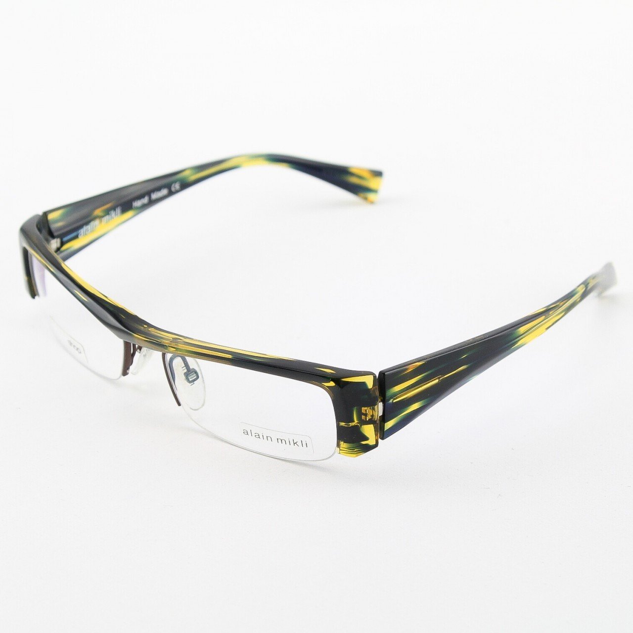 Alain Mikli Eyeglasses AL0795 Col. 18 High Fashion Translucent Black and Yellow with Slanted Bridge