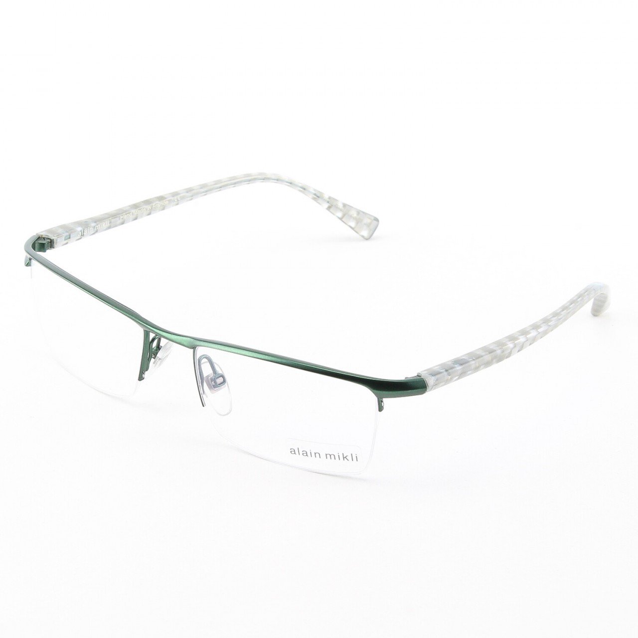 Alain Mikli Eyeglasses AL07005 Col. 17 Matte Black Frame with Silver Checkerboard Temples