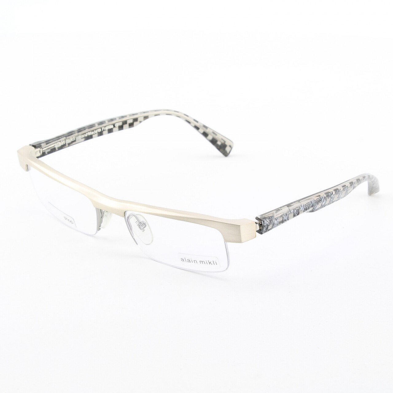 Alain Mikli Eyeglasses AL0611 16 Silver Metallic Frame Granite Checkerboard Temples