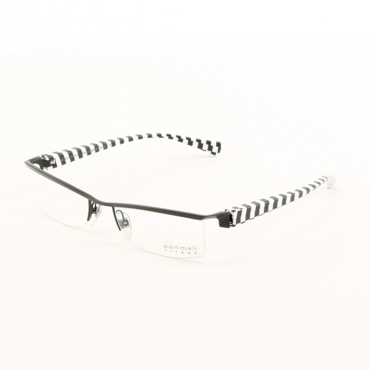 Alain Mikli Eyeglasses AL0523 Col. 11 Black Metal Frame with Black and White Checkerboard Temples