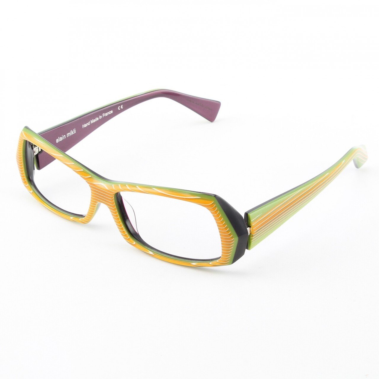 Alain Mikli Eyeglasses AL0945 Col. 6 Yellow Gold Stripe with Lime Green Accent