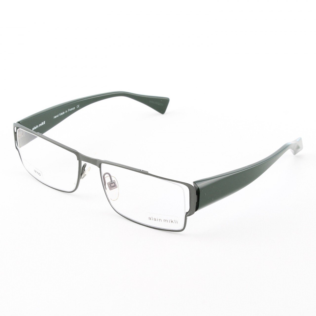 Alain Mikli Eyeglasses AL0868 Col. 4 Gun Metal Frame with Forest Green Temples