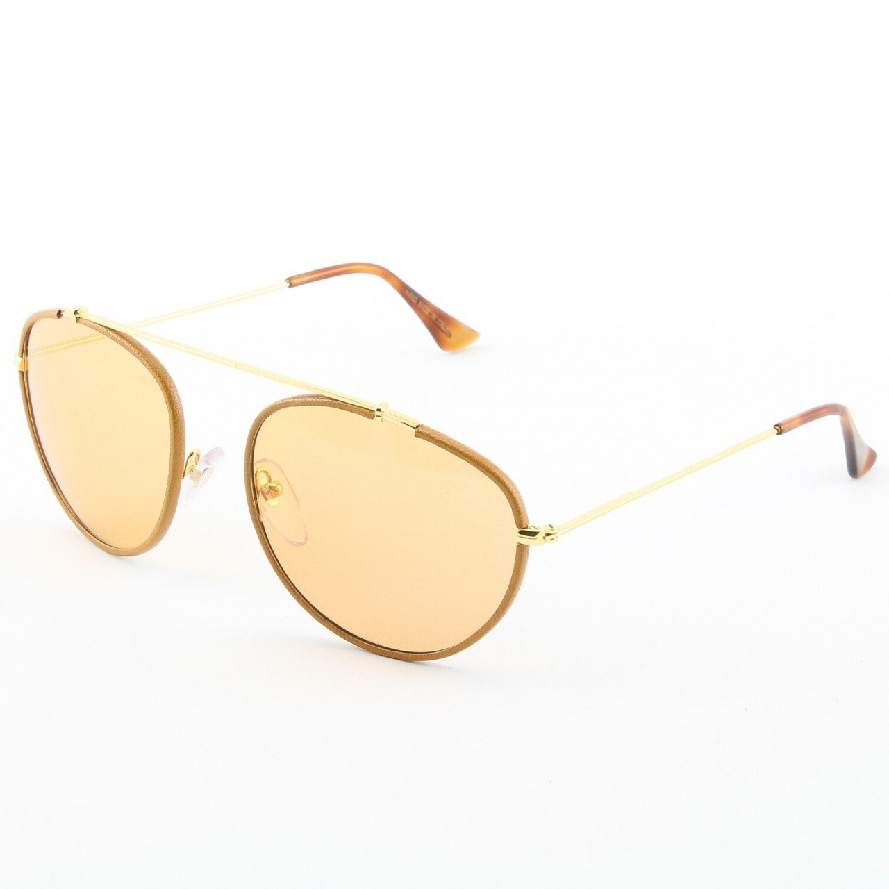 Super Leon 541/1M Sunglasse Gold Beige Leather with Amber Zeiss Lenses by RETROSUPERFUTURE