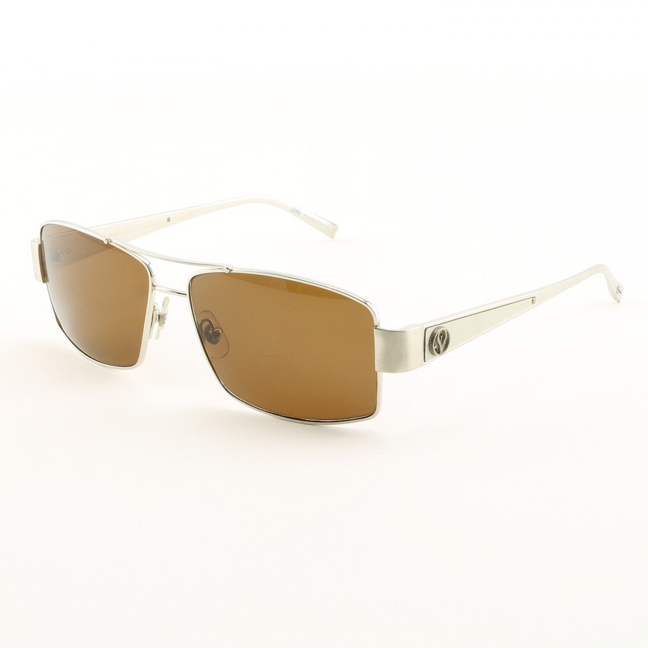 Loree Rodkin Jason Sunglasses by Sama Col. White Gold with Brown Lenses, Leather and Sterling Silver