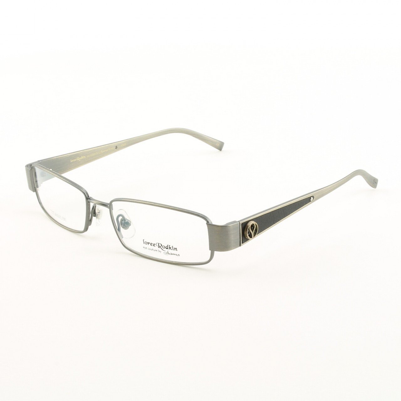 Loree Rodkin Fred Eyeglasses by Sama Col. Slate with Clear Lenses, Leather and Sterling Silver