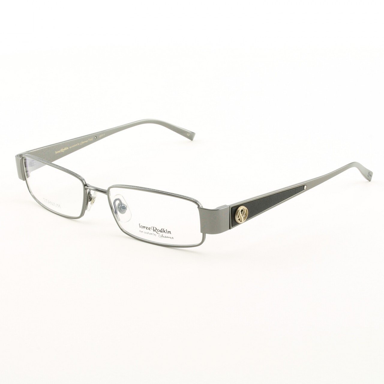 Loree Rodkin Fred Eyeglasses by Sama Col. Gun Metal with Clear Lenses, Leather and Sterling Silver