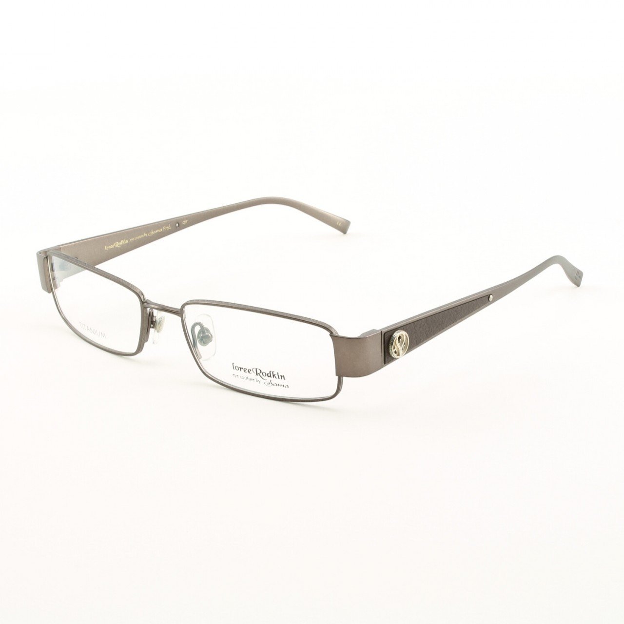 Loree Rodkin Fred Eyeglasses by Sama Col. Copper with Clear Lenses, Leather and Sterling Silver