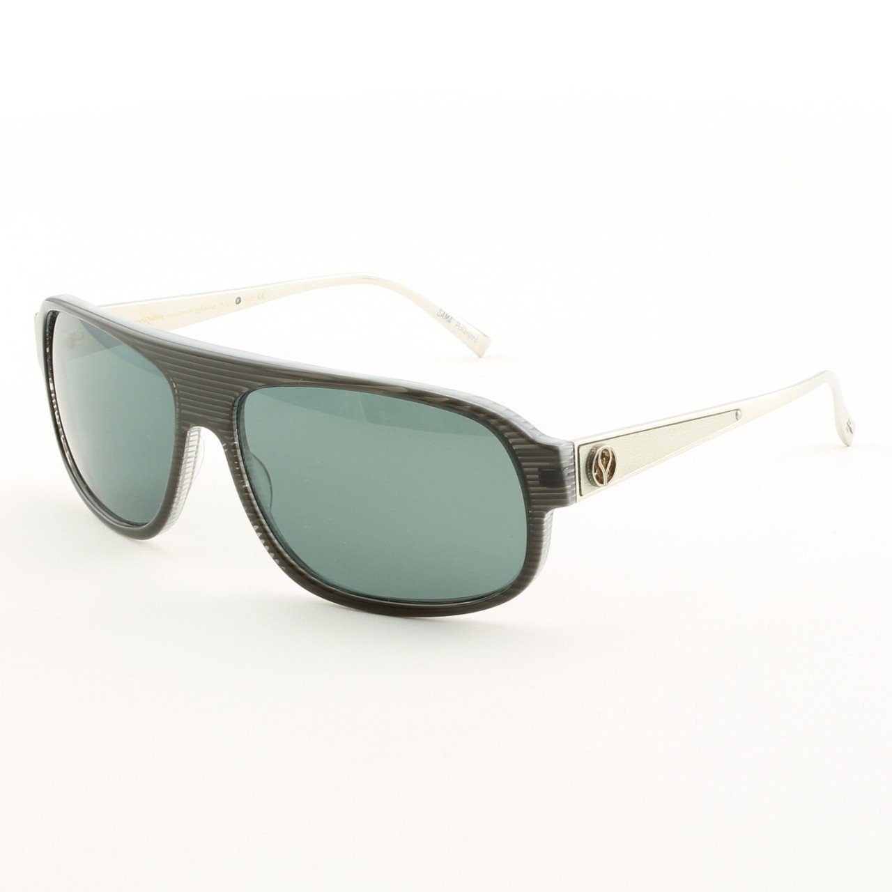 Loree Rodkin Dylan Sunglasses Slate w/ Gray Polarized Lenses, Leather and Sterling Silver