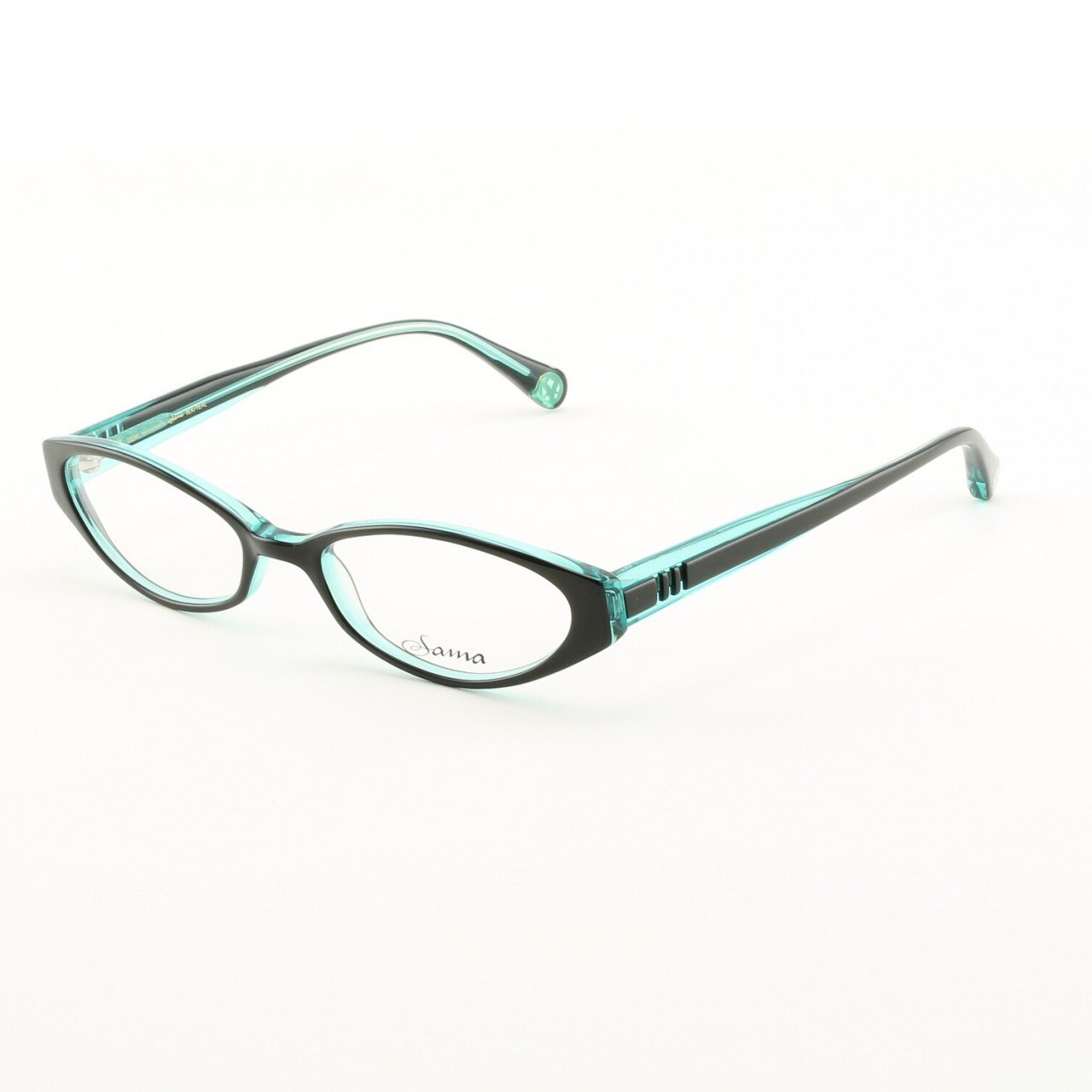 Loree Rodkin Demi Eyeglasses by Sama Col. Black and Teal with Clear Lenses