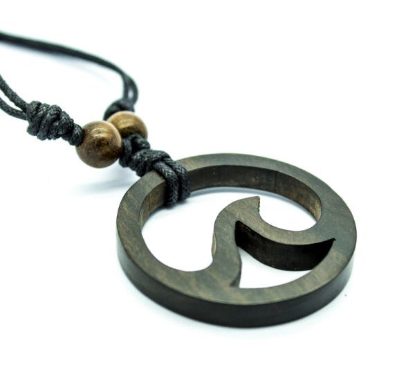 Surfer Wave Pendant - Circle Shaped with Wave cut out wood pendant Necklace!