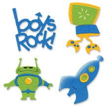 Boy's Set die cuts phrase boys rock video game robot rocket Sizzix Sizzlits