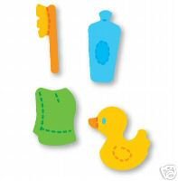 Doll Bath Accessories, tooth brush, rubber duck, towel, bottle Medium Yellow Sizzix