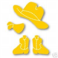 Doll Cowboy Set #1, Hat, kerchief, boots, Medium Yellow Sizzix