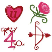 Valentine Set, rose, heart, bow, arrow, phrase, crazy 4 you, Sizzix Sizzlit #654748