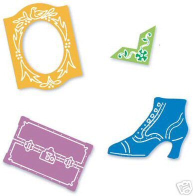 Vintage Set, shoe, trunk, frame, photo corner, Ellision Sizzix Sizzlits #38-9704