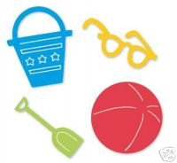 Beach Set, #1, die cuts sunglass, beach ball, shovel, sand pail, Sizzix Sizzlits, Ellision #38-9686