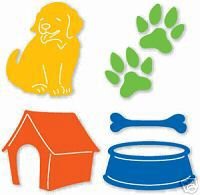 Dog Set puppy doghouse dog dish and bone paw print die cuts Sizzix Sizzlits #38-9618