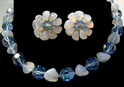 GORGEOUS Vintage LES BERNARD Blue CRYSTAL SATIN GLASS Demi