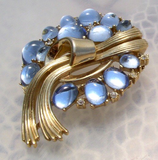 TRIFARI Vintage BLUE Poured GLASS Brooch