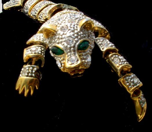 RHINESTONE Articulated CAT Panther Vintage BRACELET