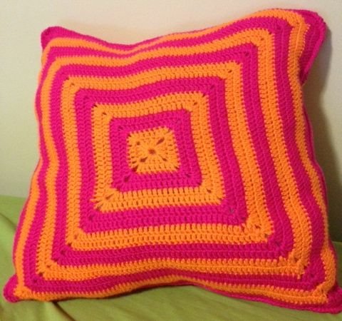 "Tequila Sunrise" - Orange and Pink Semi-Solid Granny Square Pillow