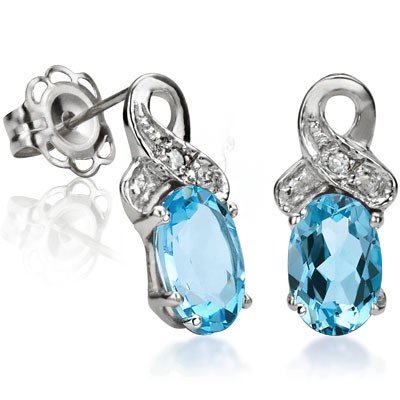 Blue Topaz with White Diamond Earrings