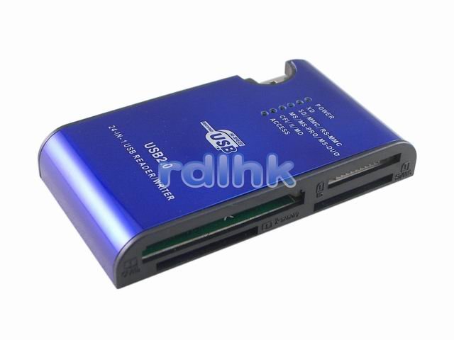 BLUE 24-IN-1 USB 2.0 CARD READER FOR MMC/MS/SD/XD
