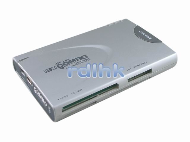 SILVER 23-IN-1 USB 2.0 CARD READER + USB HUB