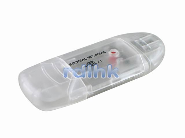 CLEAR 4-IN-1 USB 2.0 CARD READER FOR SD/MiniSD/RS-MMC