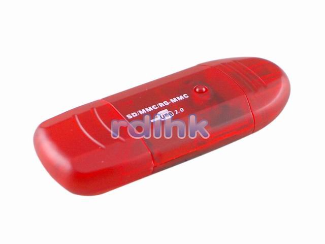 RED 4-IN-1 USB 2.0 CARD READER FOR SD/MiniSD/RS-MMC