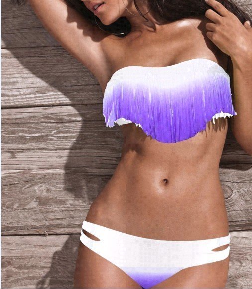 SEXY Lady's Tassel PAD Bandeau Fringe Top BIKINI Bottom BEACH Swimsuit SWIMWEAR