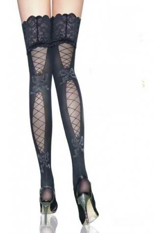 Faux Lace Up Sheer Thigh Highs