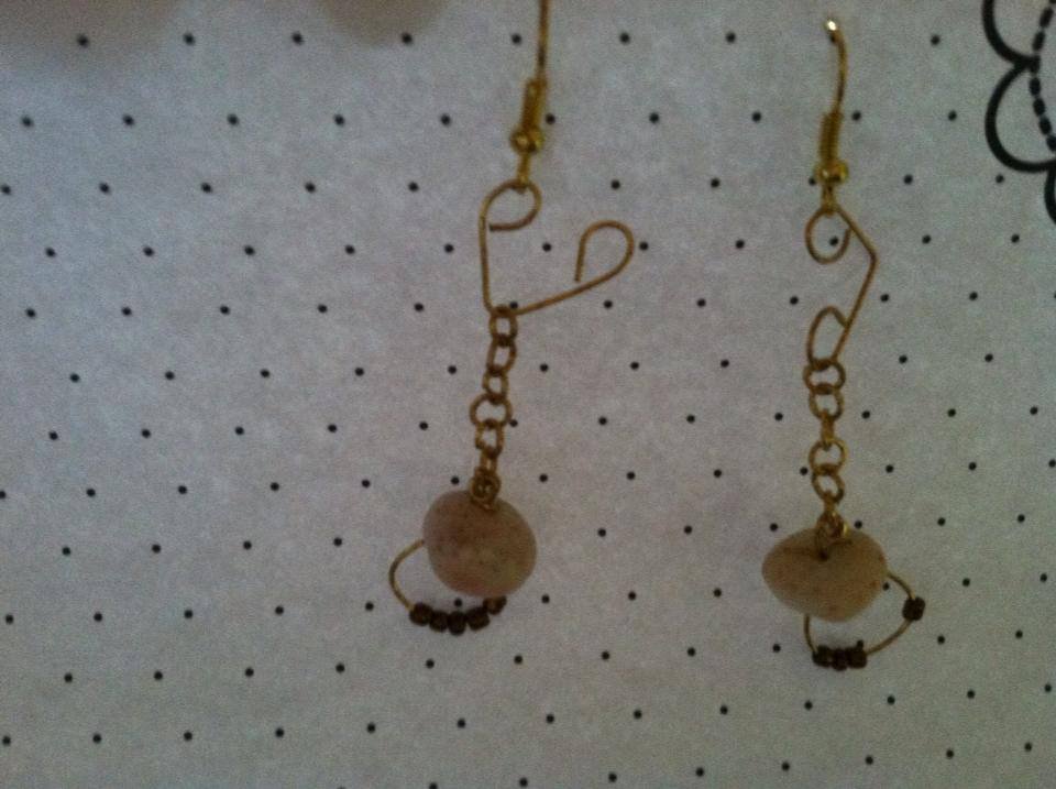 Handpicked Puka Shell Earrings with Hearts & Bronze Bead Accent