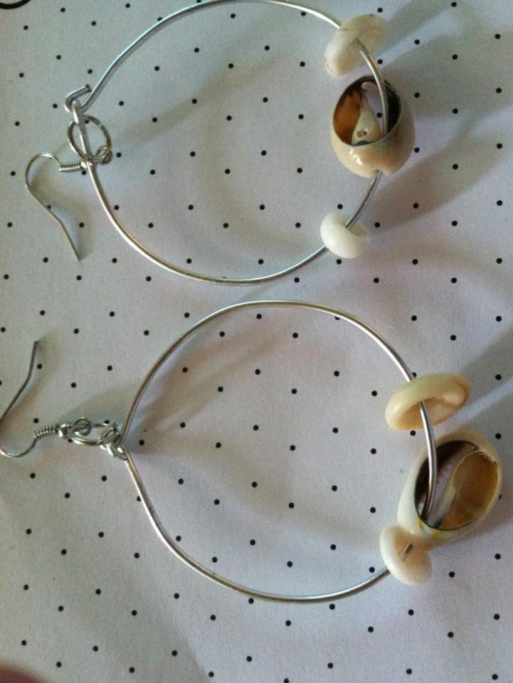 Silver Hoop earrings with Cowry & Puka Shells.