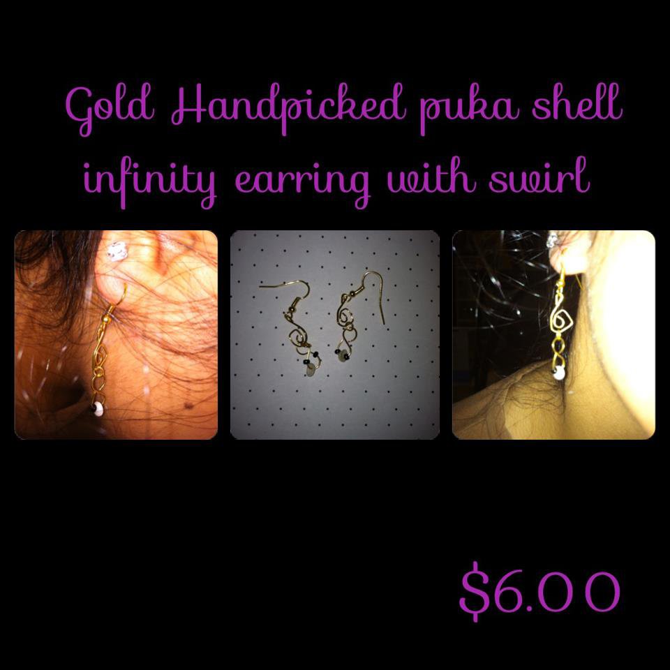 Handpicked Puka Shell Infinity Shaped Earrings with Black Bead Accent