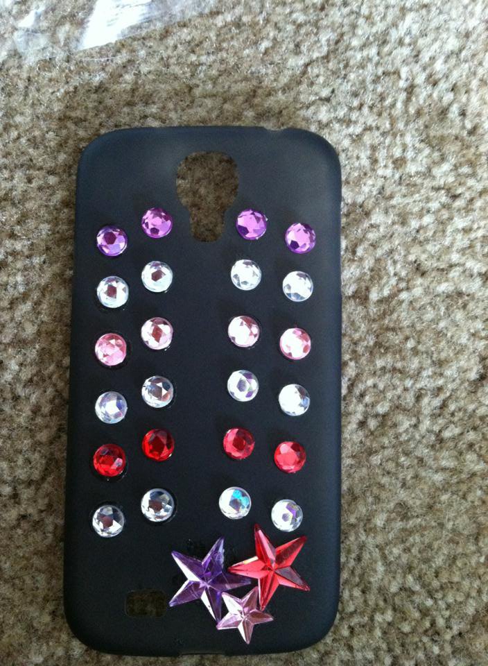 Black Galaxy S3 Phone Case. Clear,Red,Purple Gems with Stars
